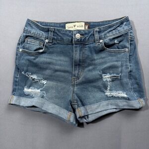 Love Wish Denim Shorts Distressed Cuffed Hem Medium‎ Wash Size M